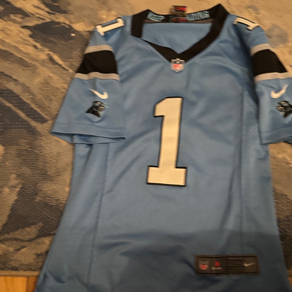 NFL Carolina Panther Cam Newton Light Blue Jersey with Number 1